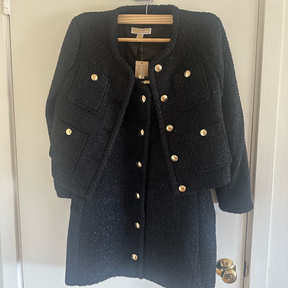 Elegant Black Button-Down Dress and Coat